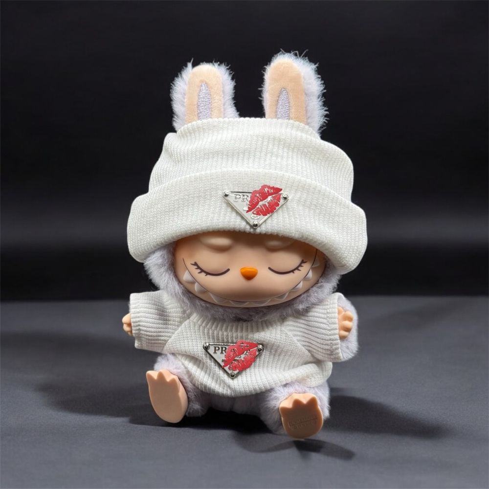 Labubu Clothes Beanie and Shirt - White (DOLL NOT INCLUDED) - LC-006